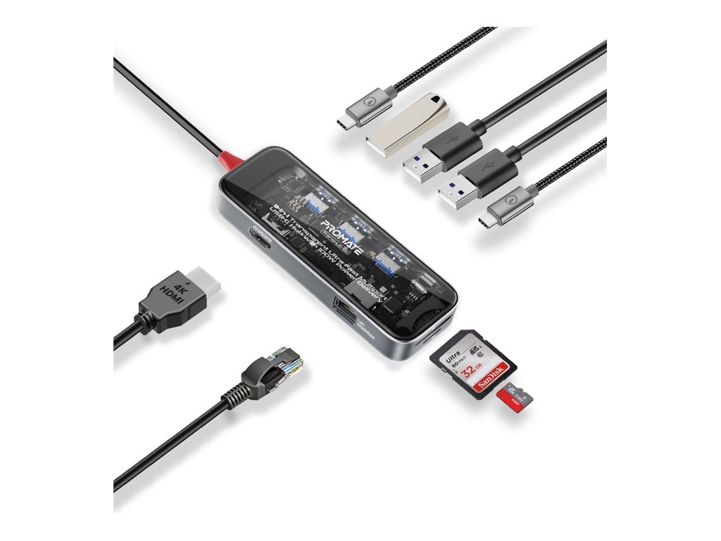 Promate TRANSHUB-GO docking station USB-C HDMI Product shot Left-angle 79600