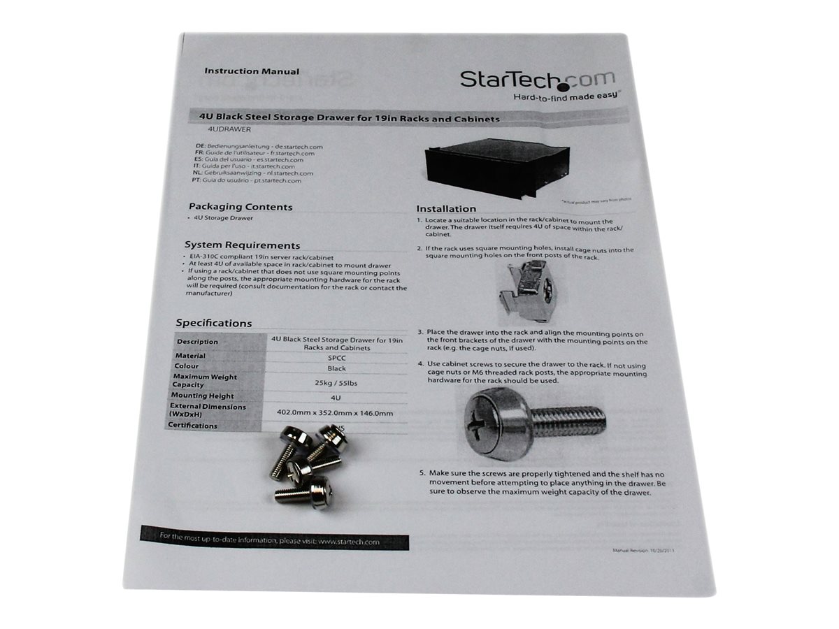 StarTech.com 4U Black Steel Storage Drawer for 19in Racks and Cabinets - Rack storage drawer - 4U - 4UDRAWER - zásuvka skříně datového skladu - 4U – foto 4