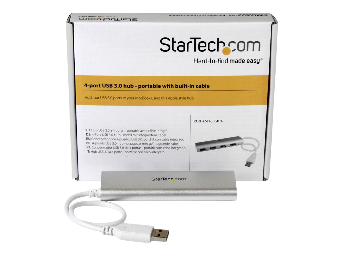 StarTech.com 4 Port Portable USB 3.0 Hub with Built-in Cable - Aluminum and Compact USB Hub (ST43004UA) - rozbočovač - 4 porty – foto 2