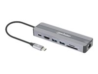 Manhattan USB-C Dock/Hub with Card Reader, Ports (x5): Ethernet, HDMI, USB-A (x2) and USB-C, With Power Delivery (87W) to USB