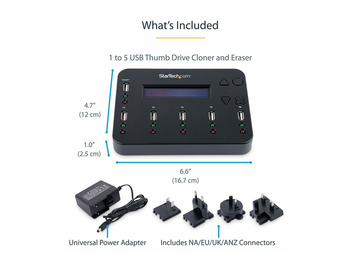 StarTech.com Standalone 1:5 USB Flash Drive Duplicator and Eraser - Flash Drive (USB 3.0/2.0/1.1) Copier - 2 Duplication Modes (USBDUP15) - duplikátor jednotky USB – foto 9