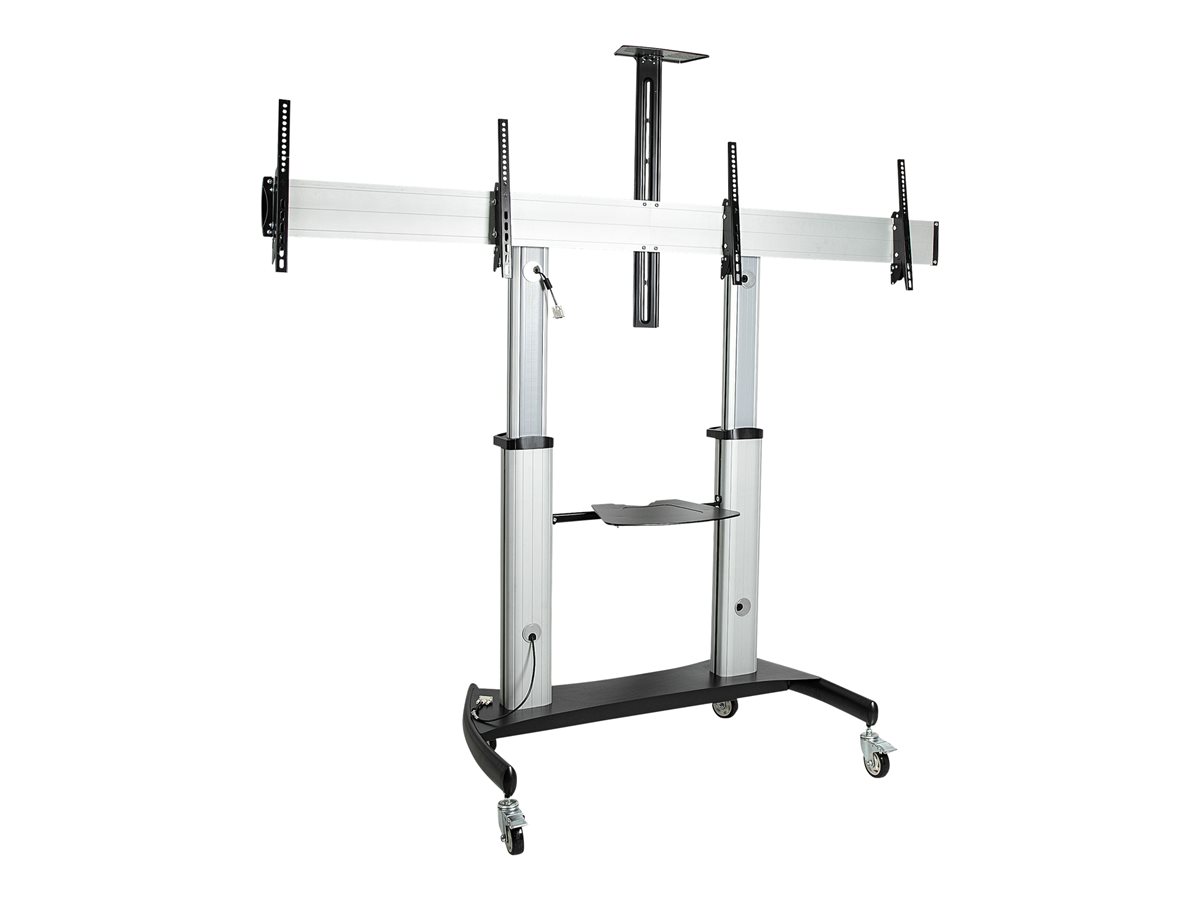 StarTech.com Dual TV Cart for 37-60in VESA TVs up to 110lb (50kg) each, Height Adjustable TV Mount, Mobile Display Cart w/ Webcam & Equipment Shelves, Lockable Casters, TV Cart on Wheels - Rolling TV Stand (STNDMTVDUO) vozík - pro 2 monitory / zahnuté monitory – foto 3