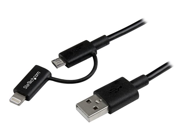 Image of StarTech.com 1m (3 ft) Black Apple 8-pin Lightning Connector or Micro USB to USB Combo Cable for iPhone iPod iPad - Charge and Sync Cable (LTUB1MBK) - charging / data cable - Lightning / USB - 1 m