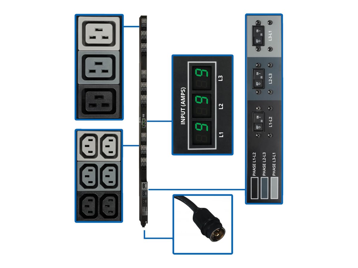Eaton Tripp Lite Series PDU 3-Phase Metered 208V 12.6 kW Hubbell 36 C13 9 C19 TAA