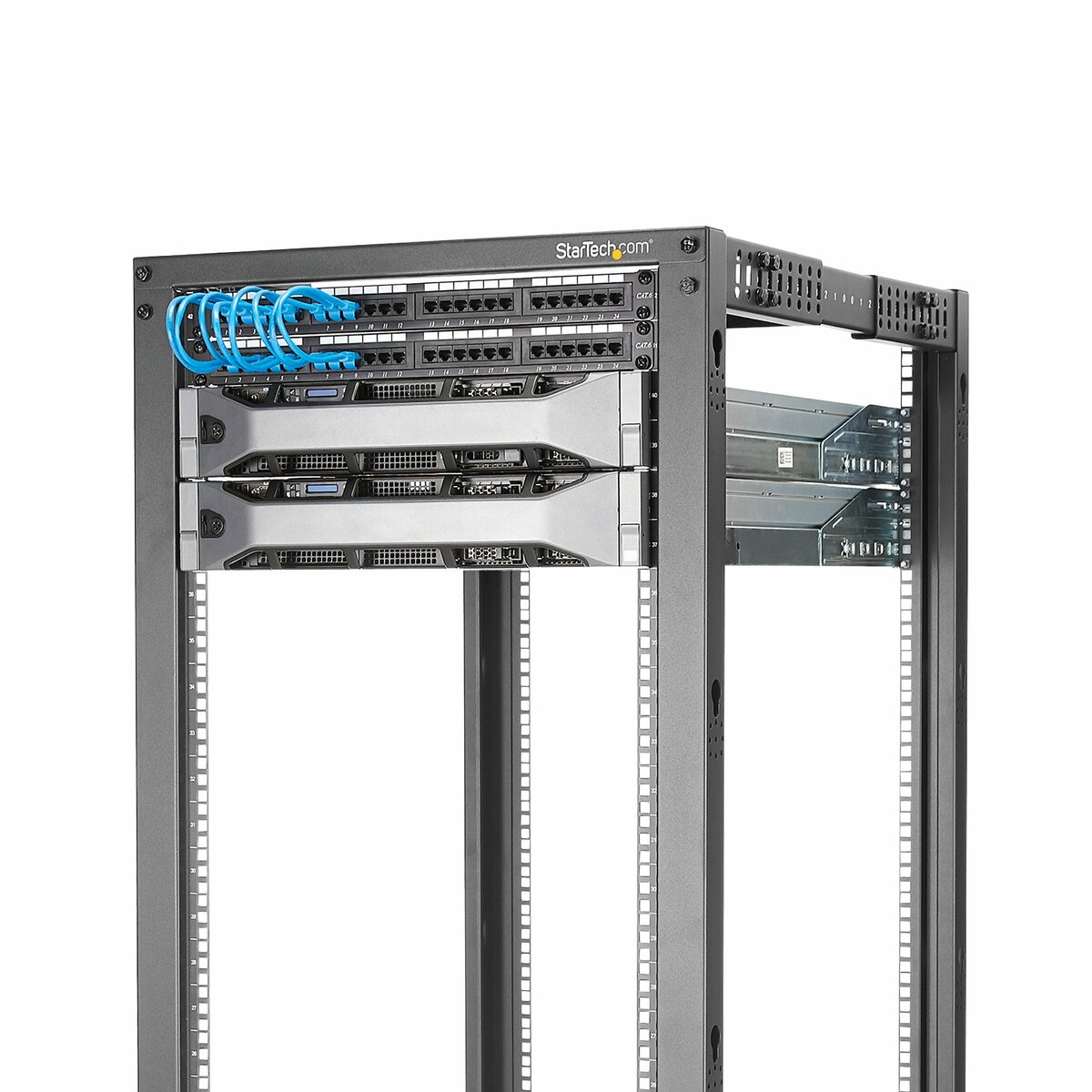 folie 4 von 6, vergrößern, 4-pfosten 18 he mobiles open frame serverrack, 19 zoll netzwerk rack mit rädern, rack für computer/av/daten/it geräte - rollen, nivellierfüße oder bodenmontage (4postrack18u)
