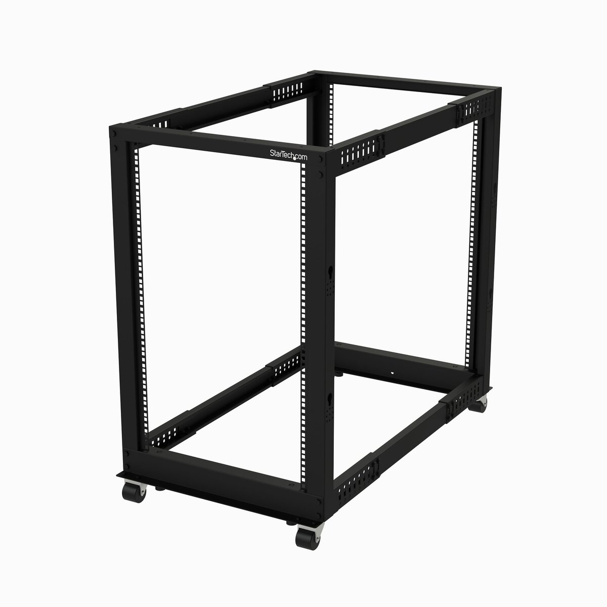folie 1 von 6, vergrößern, 4-pfosten 18 he mobiles open frame serverrack, 19 zoll netzwerk rack mit rädern, rack für computer/av/daten/it geräte - rollen, nivellierfüße oder bodenmontage (4postrack18u)