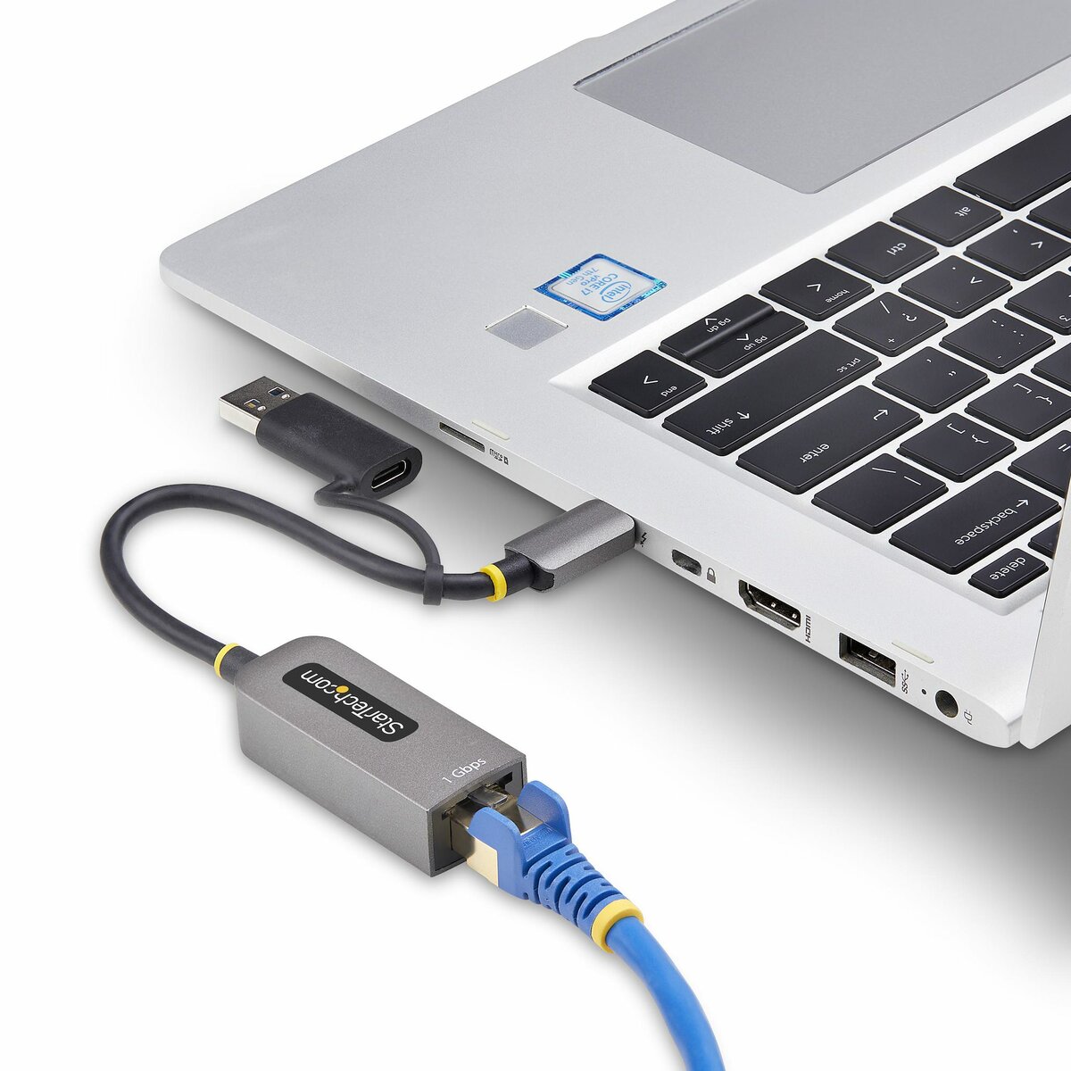 folie 8 von 8, vergrößern, usb-c ethernet adapter mit usb-a dongle, usb gigabit adapter