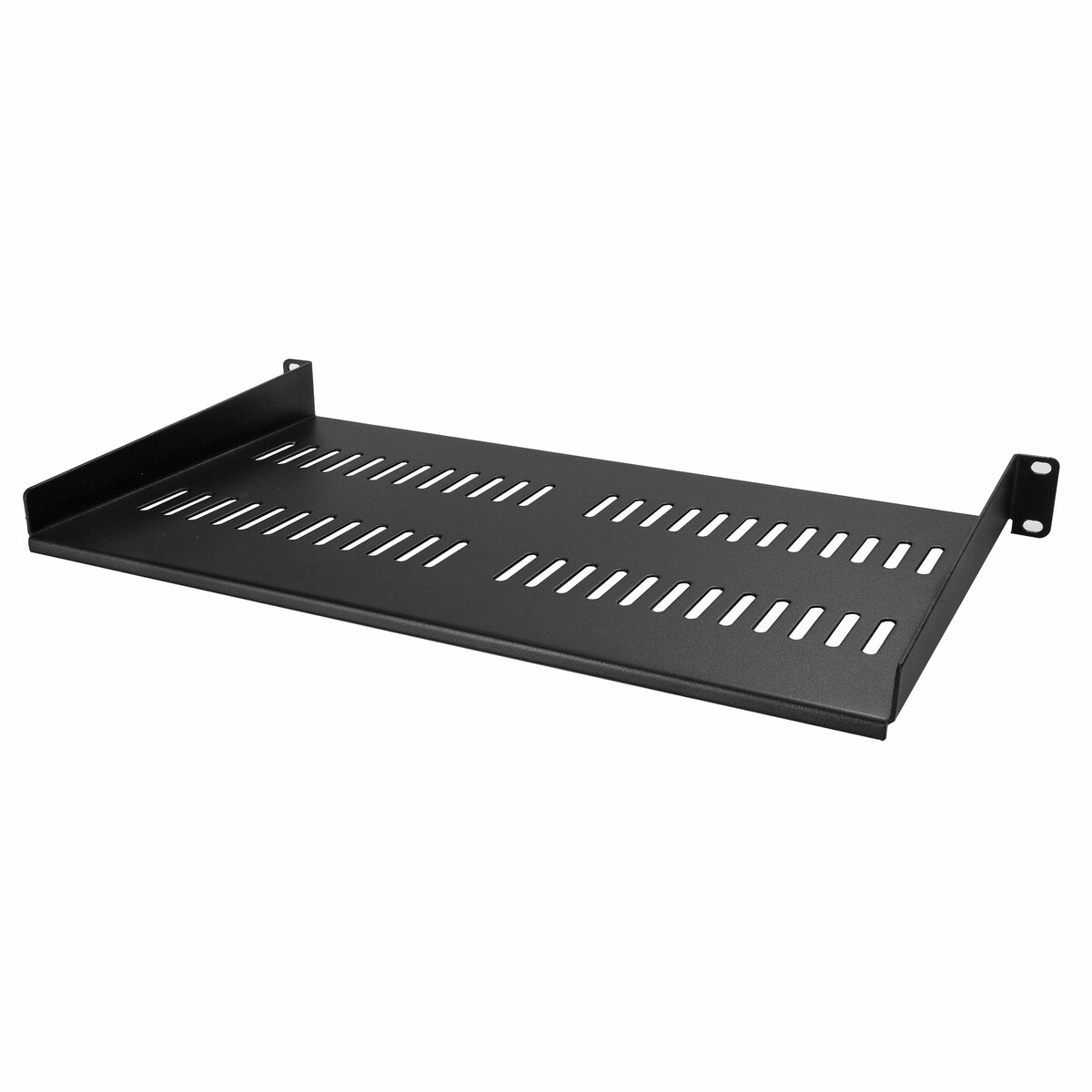 folie 1 von 2, vergrößern, 1he regalboden für racks - universale belüftete freitragende fachboden für 19" netzwerkschränke und racks, tragkraft 20kg - schwerlastregal aus stahl - 10" tief - schwarz