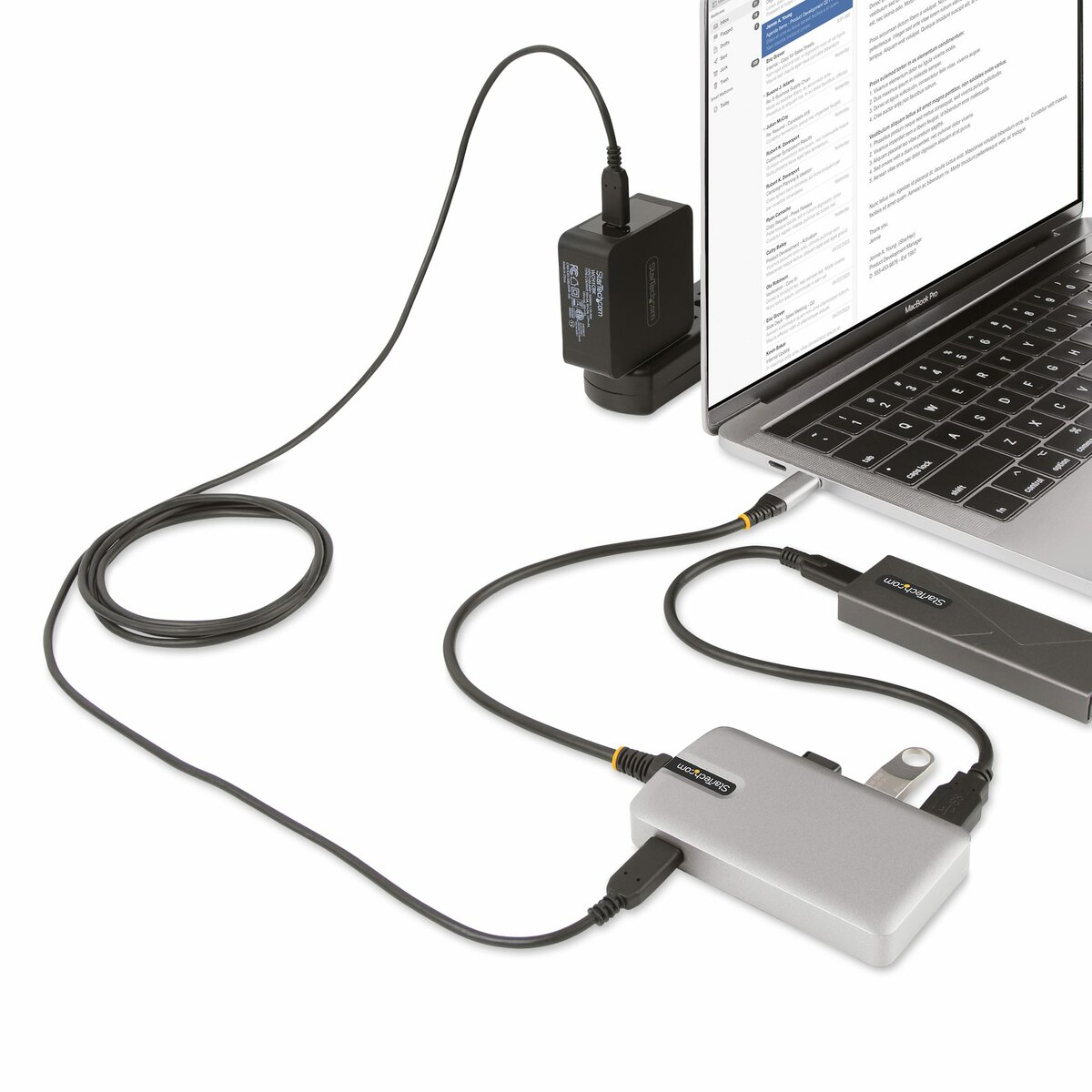 folie 9 von 10, vergrößern, 4-port usb-c hub mit dp alt mode videoausgang 4k 60hz - usb-c auf 3x usb-a & usb-c, 100w power delivery, usb 3.2 10gbps, 30cm kabel, usbc verteiler/splitter usb-c zu usb (hb31c3a1cdppd3)