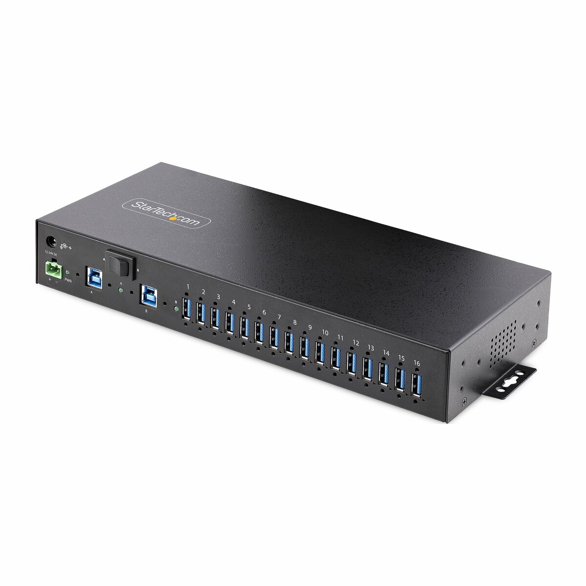folie 1 von 9, vergrößern, 16-port industrie usb 3.0 hub 5gbit/s, din/aufputz/rack montage, esd-schutz, terminal block stecker, 120w ladeleistung, robuster usb verteiler, dual-host usb switch (5g16ainds-usb-a-hub)
