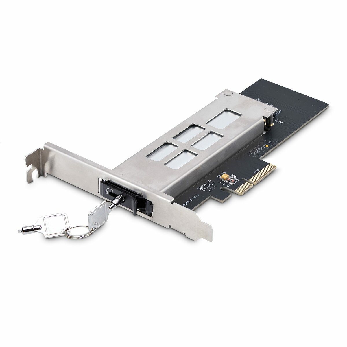 folie 1 von 9, vergrößern, m.2 nvme wechselrahmen für pcie x4, m2 pcie adapterkarte für m.2 ssd, werkzeuglose installation, pci express 4.0/3.0 hot-swap m2 nvme adapter, schlüsselsperre (m2-removable-pcie-n1)