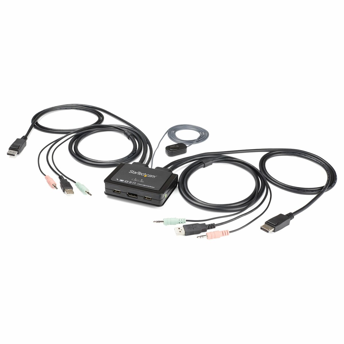 folie 1 von 6, vergrößern, 2-port usb displayport kvm switch - 4k 60 hz - uhd dp 1.2 usb-kvm umschalter mit 1,2 m kabel & audio - bus-powered & remote switching - macbook thinkpad (sv211dpua4k)