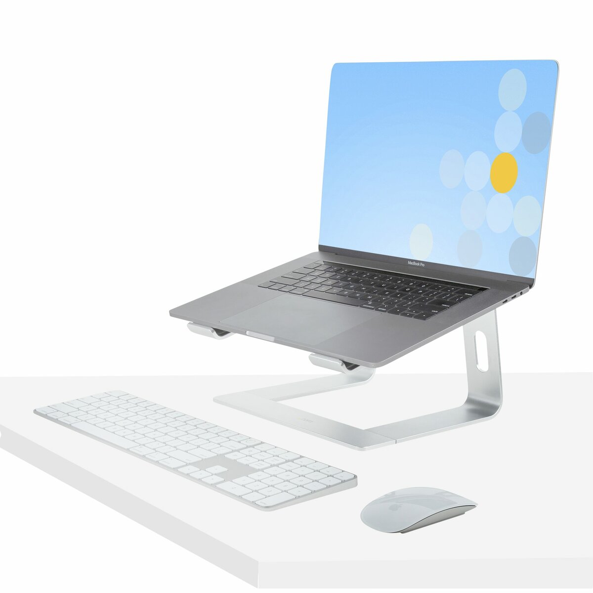 folie 5 von 11, vergrößern, schreibtisch laptophalter, laptophalterung/laptop ablage/erhöhung bis 5kg tragkraft, notebook ablage/laptop riser für macbook air/pro, dell xps, lenovo, aluminium (laptop-stand-silver)