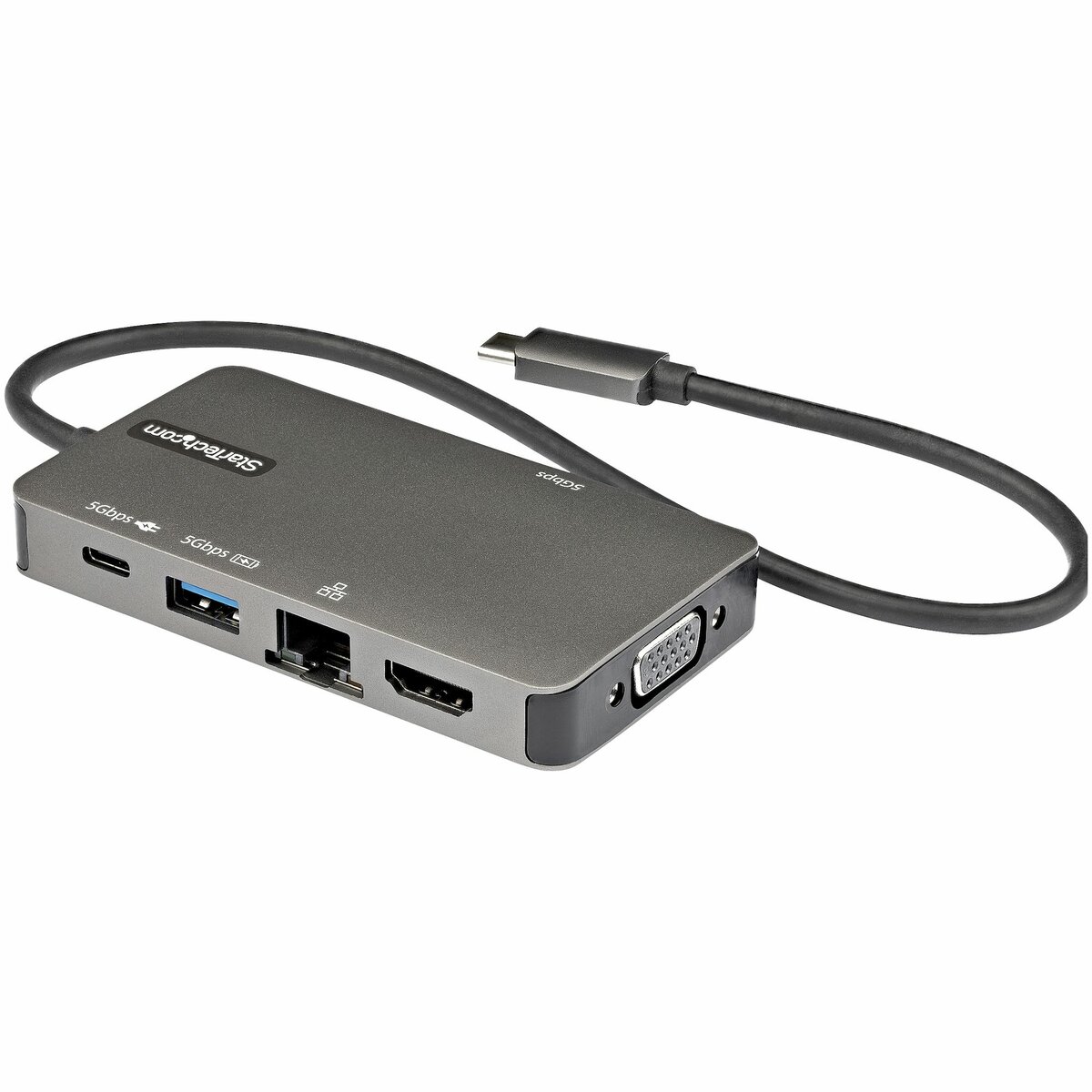 StarTech.com Adaptateur Multiports USB-C - USB-C vers HDMI 4K 30Hz/VGA  1080p - Mini Dock USB Type-C - Alimentation 100W - Hub USB 3 Ports USB  5Gbps - GbE - Câble Intégré 30cm (