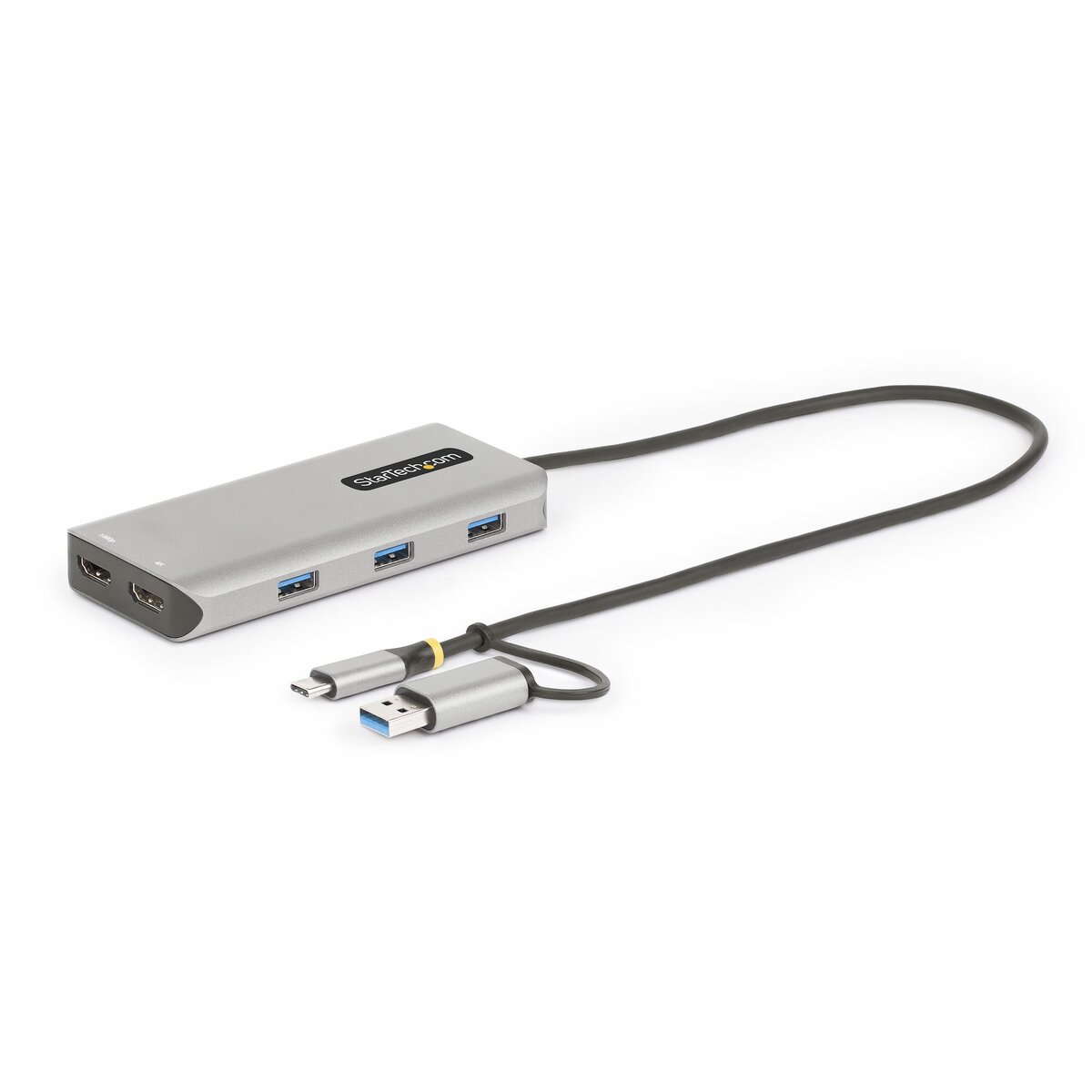 folie 1 von 7, vergrößern, usb-c multiport adapter mit usb-c zu usb-a dongle, usb c docking station 2x hdmi (4k30hz/1080p60hz), 3x usb-a 5gbps, mini dock, laptop dockingstation, 40cm kabel (167b-usbc-multiport)