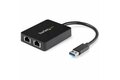 folie 1 von 5, vergrößern, usb 3.0 auf dual gigabit ethernet adapter - usb 3.0 2x 10/100/1000mbit/s netzwerk adapter nic mit usb port - usb zu 2x rj45 - usb passthrough port - schwarz (usb32000spt)