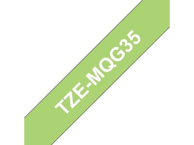 Original Brother TZeMQG35 tape – hvid på limegrøn, 12 mm bred