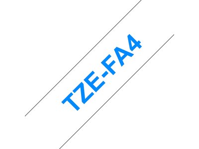 TZe-FA4 - blå på hvid stoftape til påstrygning