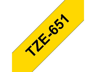 Original Brother TZe651 tape – sort på gul, 24 mm bred