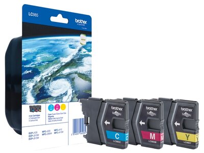 Pack de cartouches d’encre : Cyan / Magenta / Jaune LC985RBWBP Brother. Chaque cartouche imprime 260 pages.