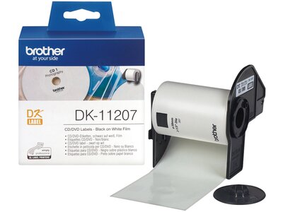 Original Brother DK11207 CD/DVD filmlabel – sort på hvid, 58 mm i diameter