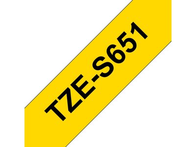 Original Brother TZeS651 tape – sort på gul, 24 mm bred