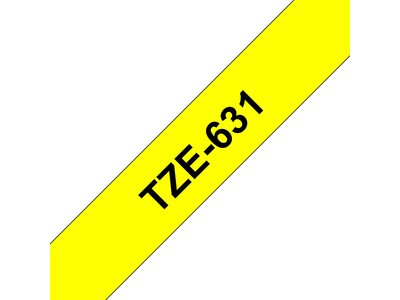 Original Brother TZe-631 tape – sort på gul, 12 mm bred