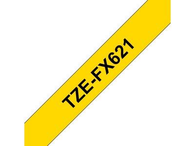 Original Brother TZeFX621 tape – sort på gul, 9 mm bred