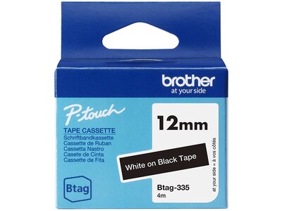 Original Brother Btag-335 tape - hvid på sort, 12 mm bred, ulamineret