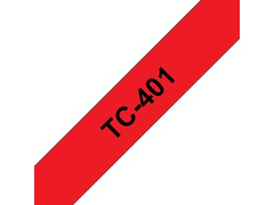 Original Brother TC401 tape, sort på rød, 12 mm bred