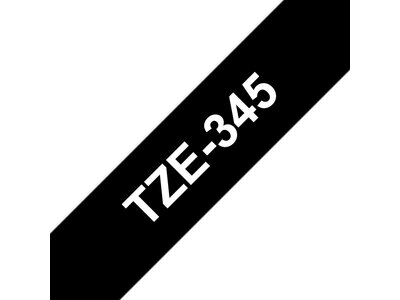 Original Brother TZe345 tape – hvid på sort, 18 mm bred