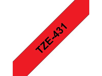 Original Brother TZe431 tape – sort på rød, 12 mm bred
