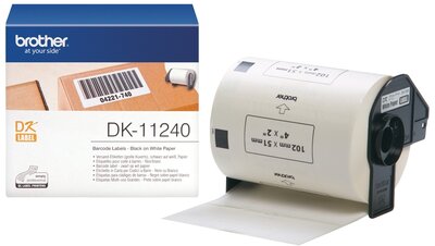 Original Brother DK11240 label til stregkoder – sort på hvid, 102 mm x 50 mm