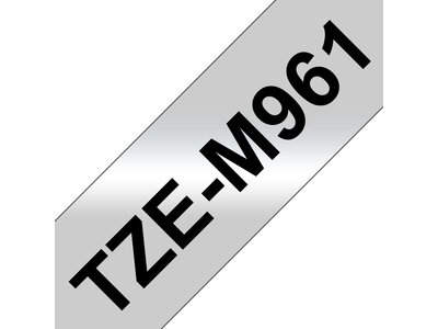 Original Brother TZeM961 tape – sort på mat sølv, 36 mm bred