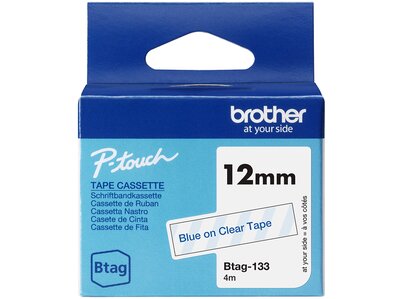 BTAG-133 - Ruban adhésif Brother bleu sur transparent, 12 mm de large, non laminé