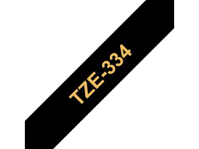Original Brother TZe334 tape – guld på sort, 12 mm bred