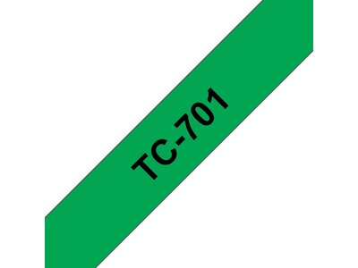 Original Brother TC701 tapekassette – sort på grøn, 12 mm bred