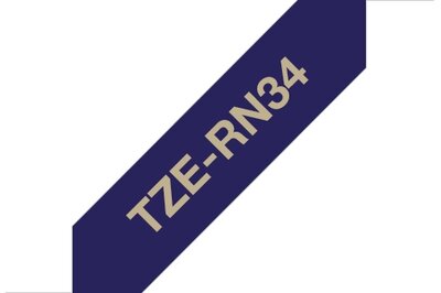 Original Brother TZe-RN34 satinbånd – guld på marineblå, 12 mm bred