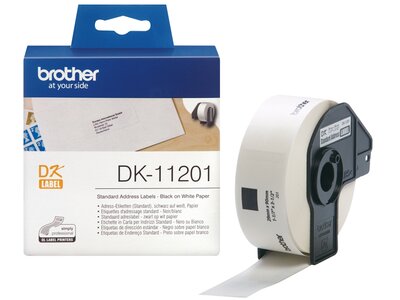 Original Brother DK11201 labelrulle – sort på hvid, 29 mm x 90 mm
