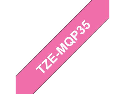 Brother TZe-MQP35 hvid på pink-tape – 12 mm bred