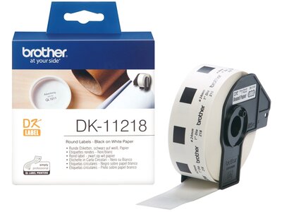 Original Brother DK11218 rund label – sort på hvid, Ø 24 mm