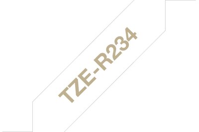 Original Brother TZe-R234 satinbånd – guld på hvid, 12 mm bred