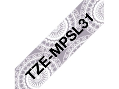 Original Brother TZeMPSL31 tape – sort på sølv blondemønster, 12 mm bred