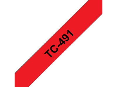 Original Brother TC491 tape, sort på rød, 9 mm bred