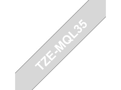 Original Brother TZe-MQL35 tape – hvid på grå 12 mm bred