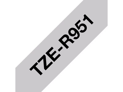 Originalt Brother TZe-R951 satinbånd – Sort på sølv, 24 mm bredt