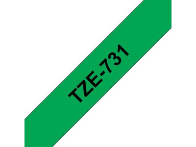Original Brother TZe731 tape – sort på grøn, 12 mm bred