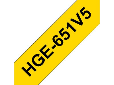 Original Brother HGe-651V5-tape – sort på gul, 24 mm bred