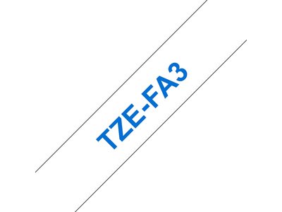 Original Brother TZe-FA3 stoftape – blå på hvid, 12 mm bred