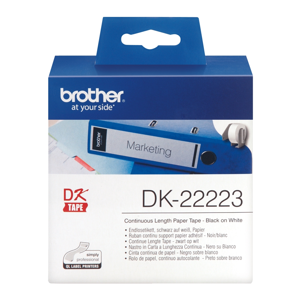 folie 1 von 2, vergrößern, brother dk-22223 endlosetiketten – schwarz auf weiß